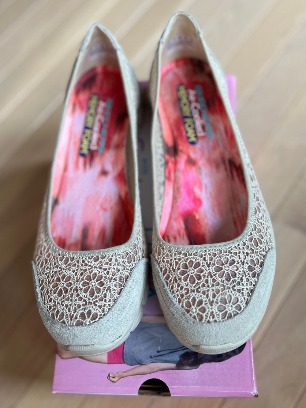 Skechers Women's Cream Lace Slip-On Ballet Flats